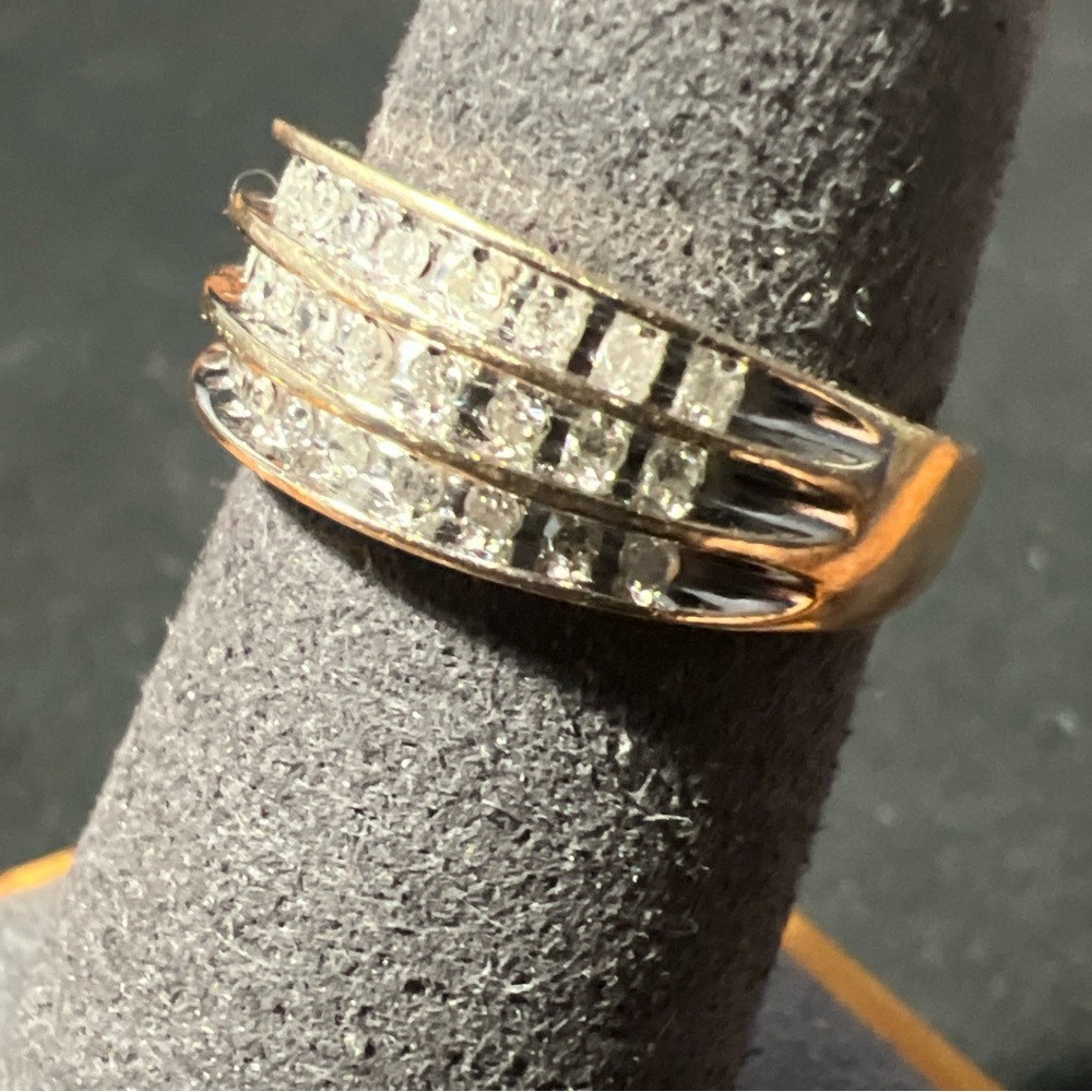 10k YG Multi Row Princess Cut Natural Diamond Band Engagement Wedding Ring Sz 7
